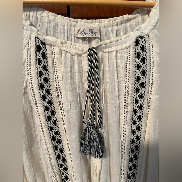 Love Shack Fancy Popover Embroidered Cream & Black Ruffle Mini Dress Size S - Picture 3 of 4